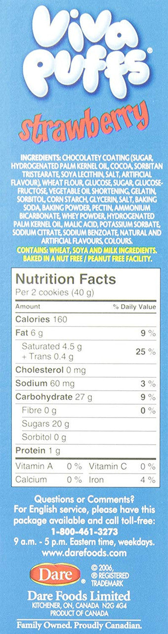 Dare Puffs Strawberry Chocolate Cookies 300g/10.6oz (Imported from Canada)