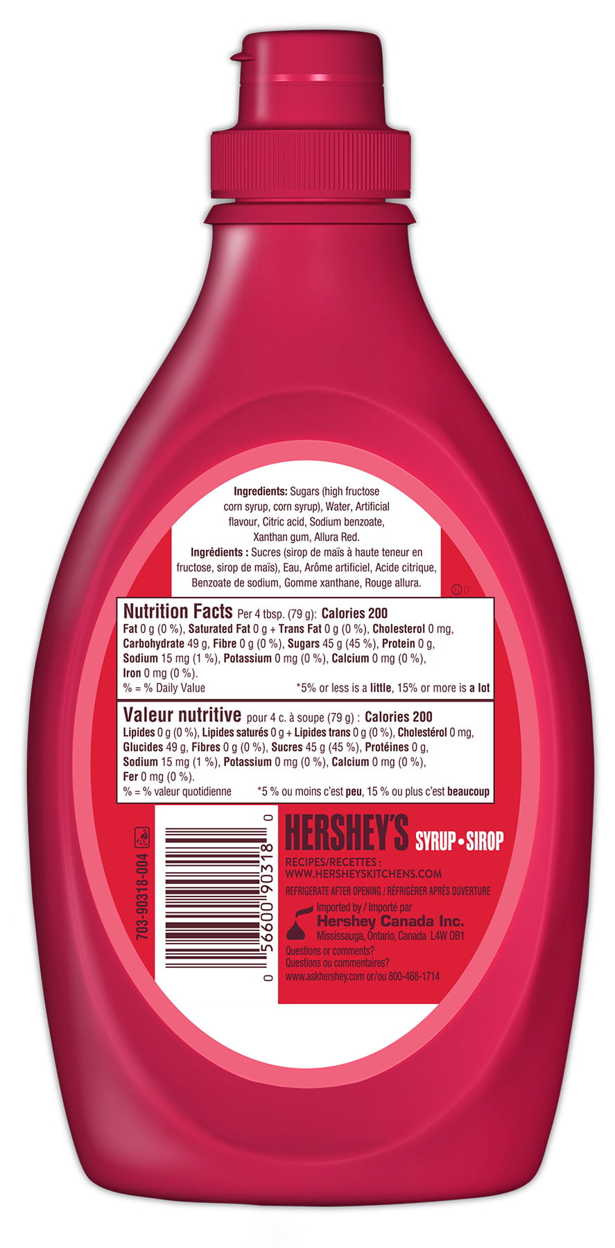 Hershey's Syrup Delicious Strawberry Flavor, 472mL/16 fl. oz. Bottle {Imported from Canada}