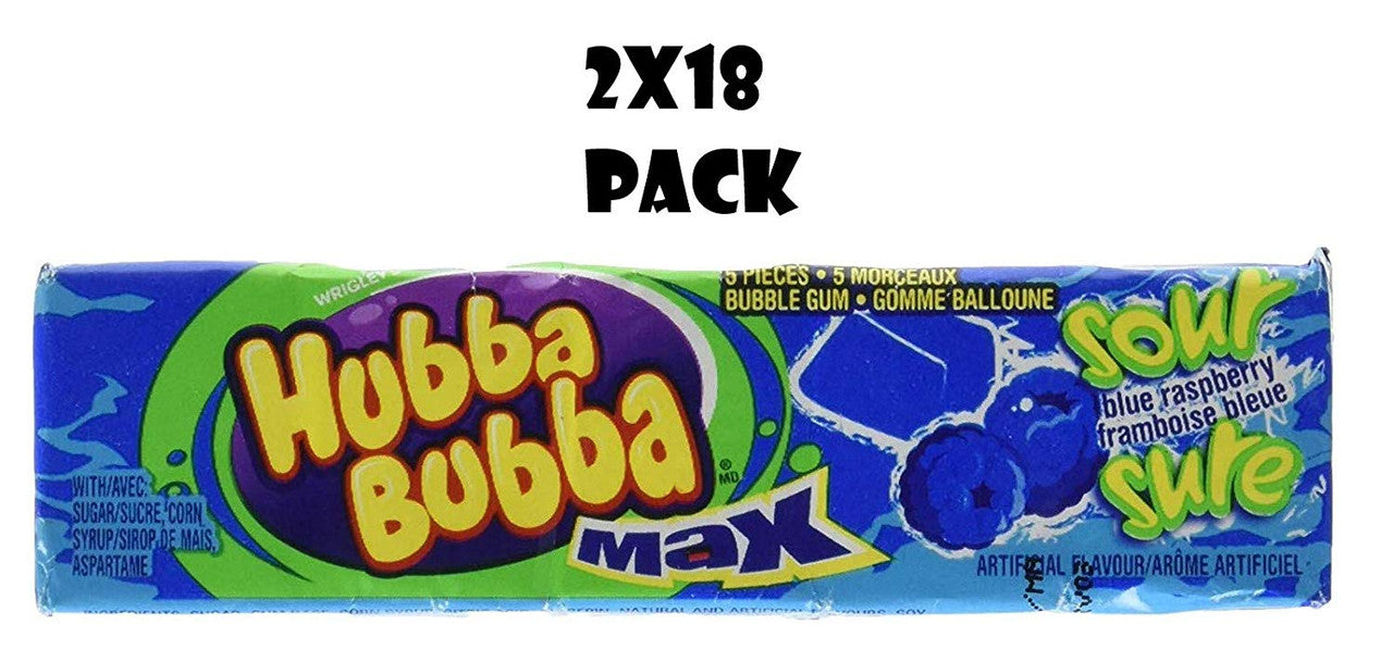 Hubba Bubba Max Sour Blue Raspberry (Pack of 18) (2pk) {Imported from Canada}