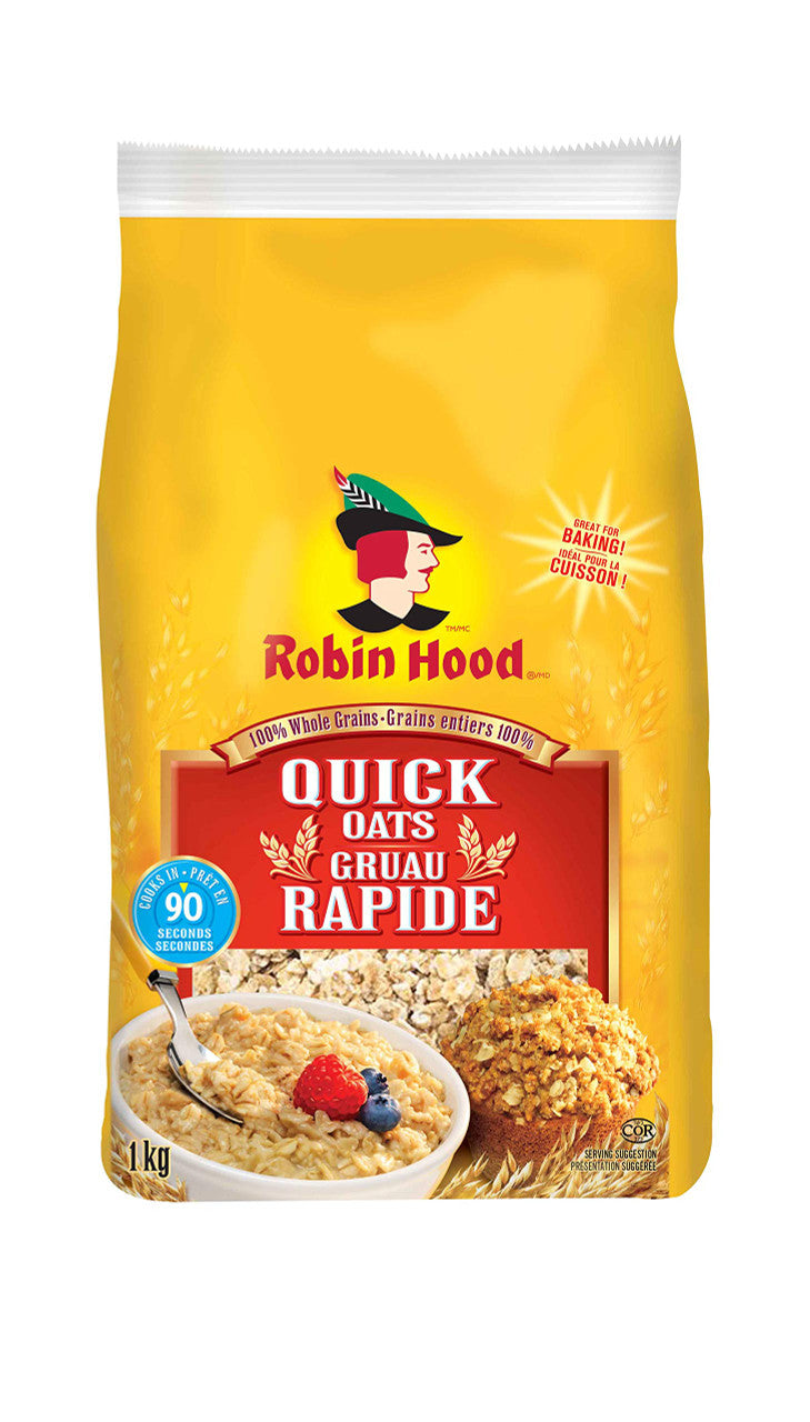 Robin Hood, 100% Whole Grains Quick Oats, 1kg/35oz., {Imported from Canada}
