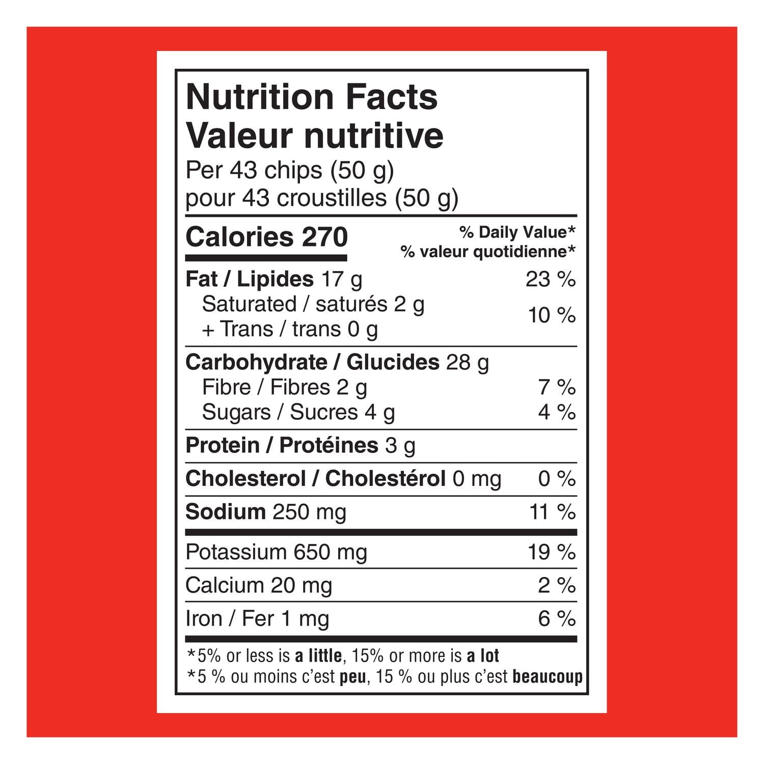 Lays LAYSFEST BBQ Potato Chips, 220g/7.8 oz - Nutrition Facts Label