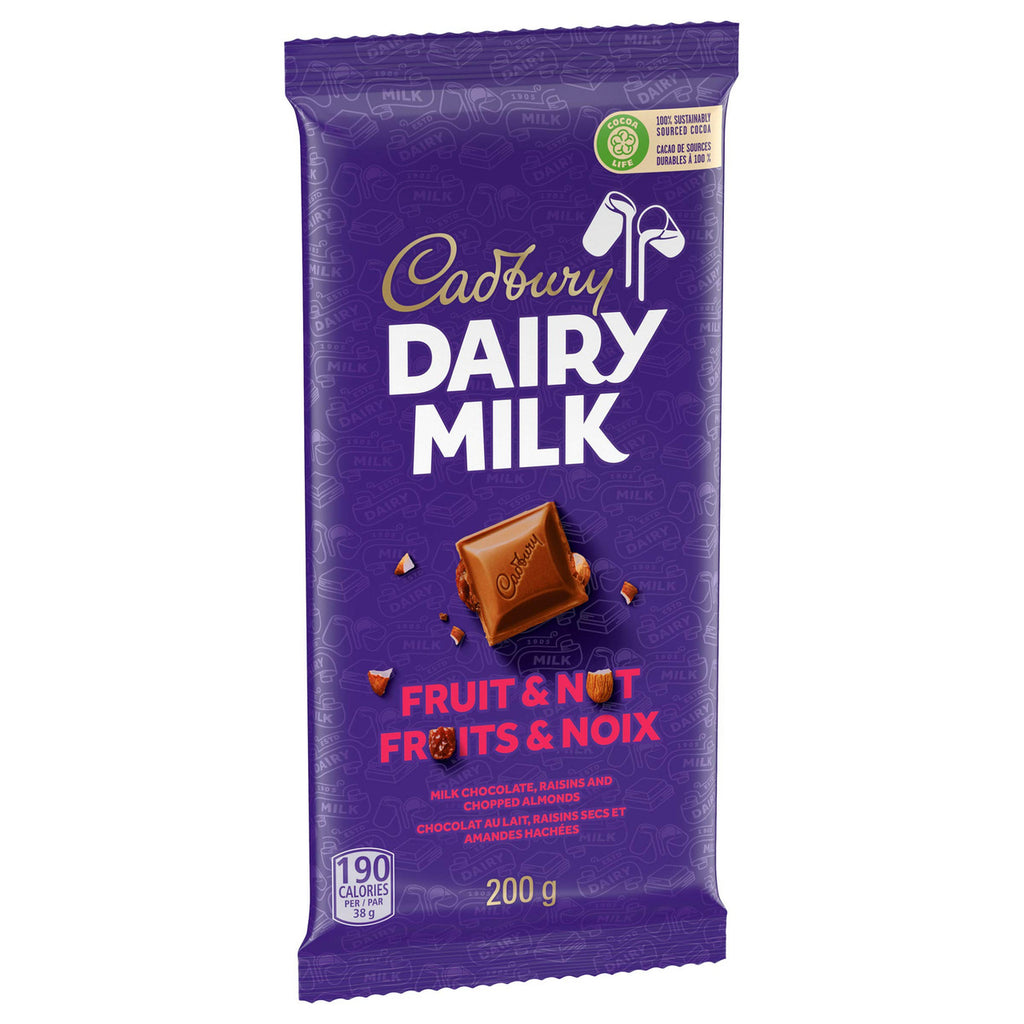 Cadbury Dairy Milk Fruit & Nut Candy Bar, 200g/7oz. (Imported from Canada)