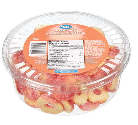 Great Value, 500g/1.1lbs, Tub of Gummy Peach Rings, {Imported from Canada}