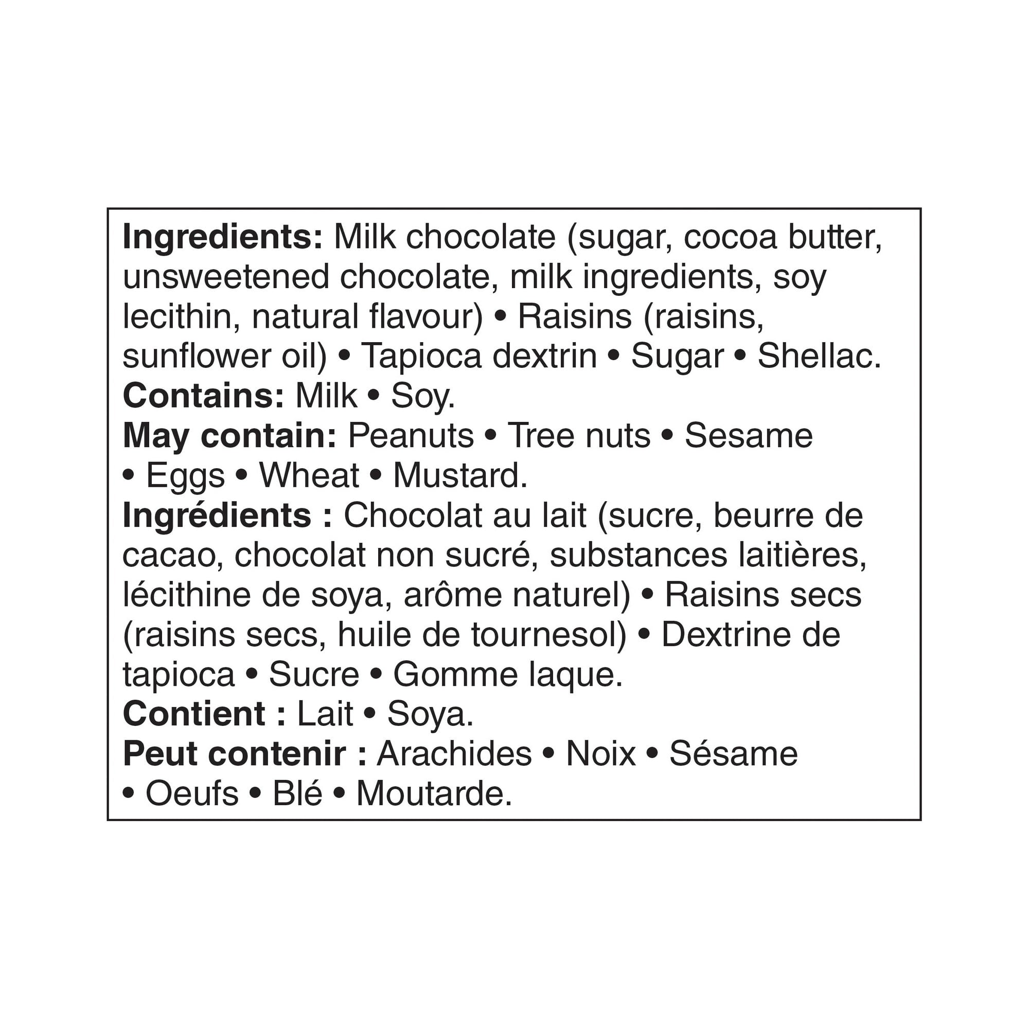 Great Value Milk Chocolate Raisins Ingredients