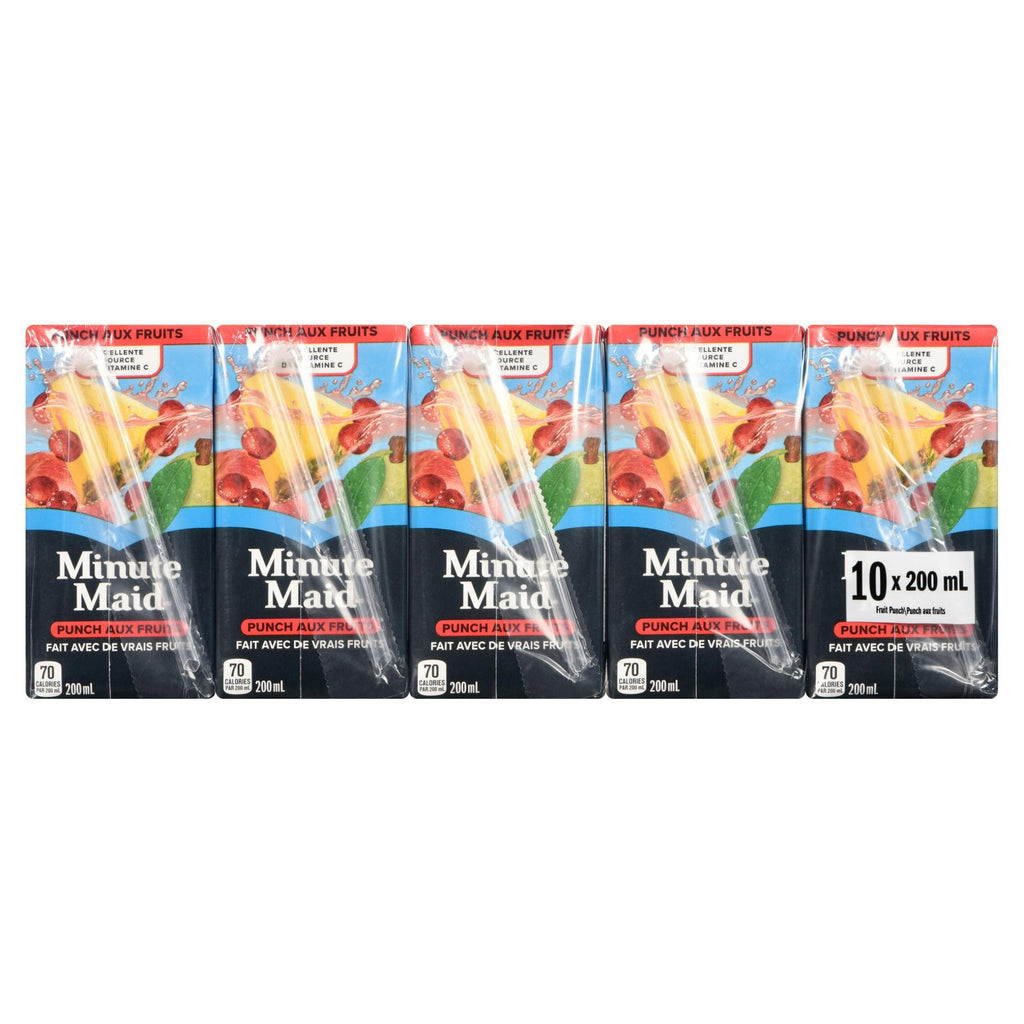 Minute Maid Fruit Punch Juice Boxes Perfect for On-The-Go, 10x200ml, 2L/67.6 fl. oz. - Back Of Package