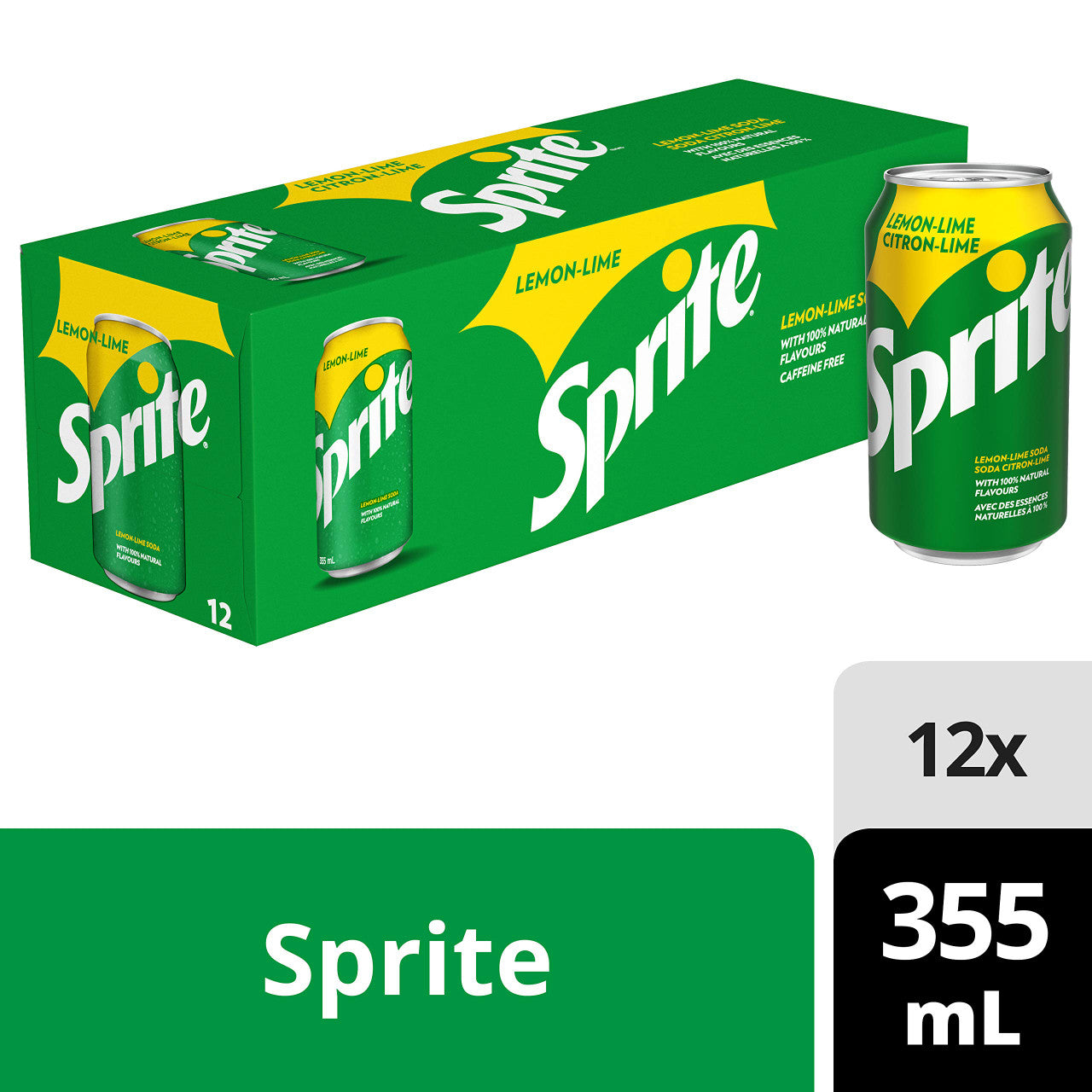 Sprite Lemon Lime Soda, 355mL/12oz., Cans, 12 Pack, {Imported from Canada}