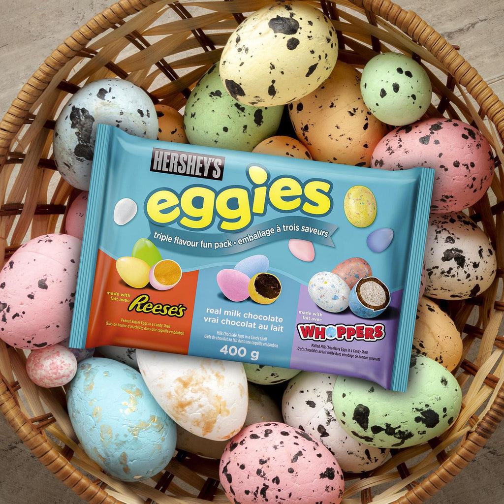 HERSHEY'S Eggies Triple Flavour Fun Pack, Hershey's Candy, Good for Kids Candy, Easter Candy, 400g