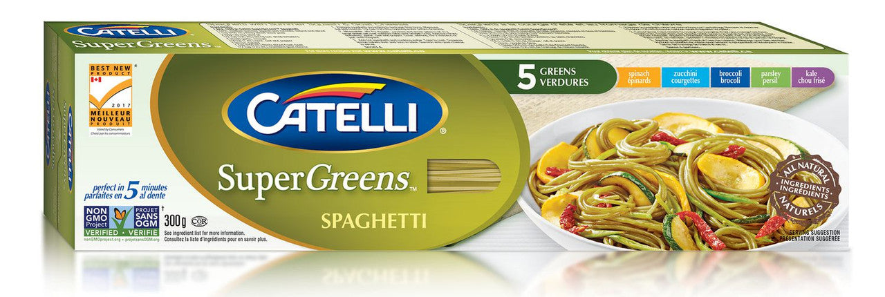 Catelli SuperGreens Spaghetti Pasta, 300g/10.6 oz., {Imported from Canada}