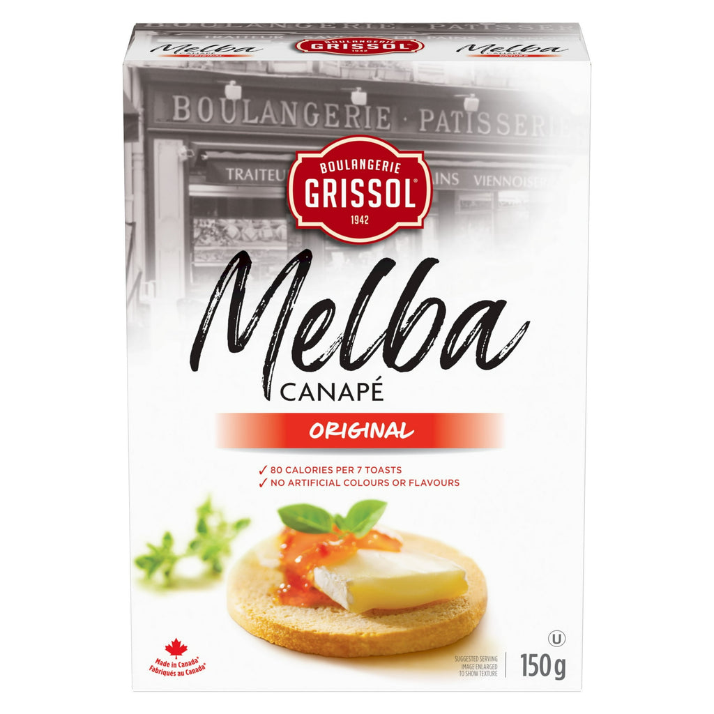 Boulangerie Grissol Melba Canape, Original, 150g, front of box.