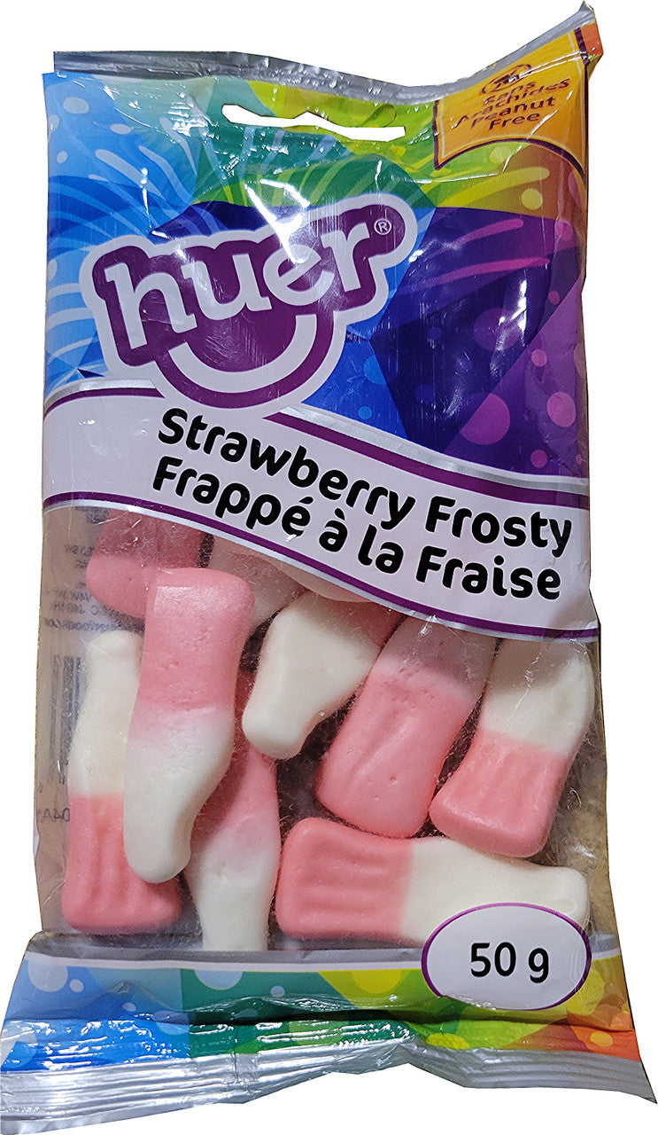 HUER Strawberry Frosty Bottles Gummy Candy, 50g/1.8 oz., Peg Bag, {Imported from Canada}