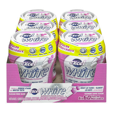 Excel White Sugar-Free Gum,Bubblemint, 60pc Bottle,6ct{Imported from Canada}