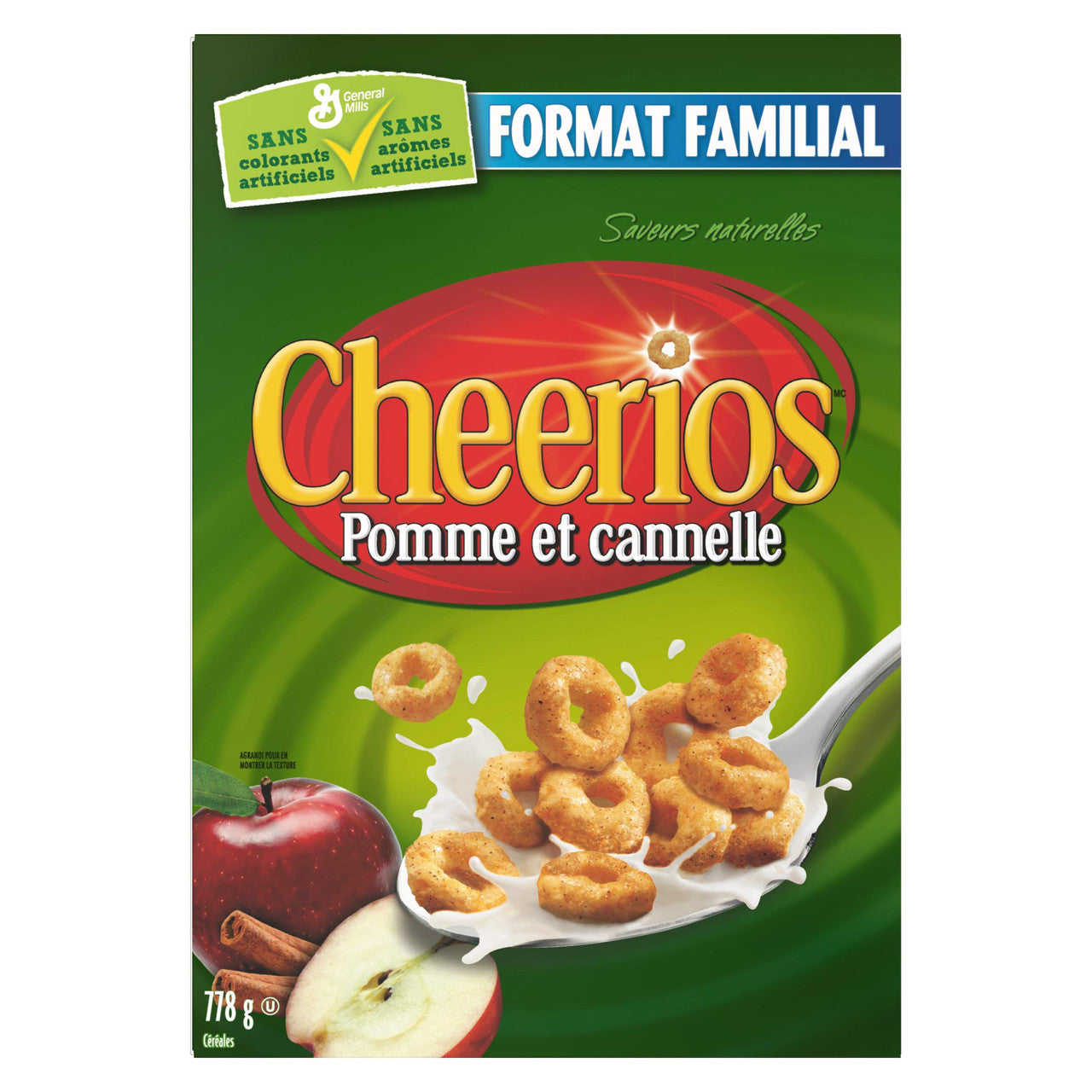 Cheerios Apple Cinnamon Naturally Flavoured Cereal Family Size, 778g/27.4oz, (Imported from Canada)