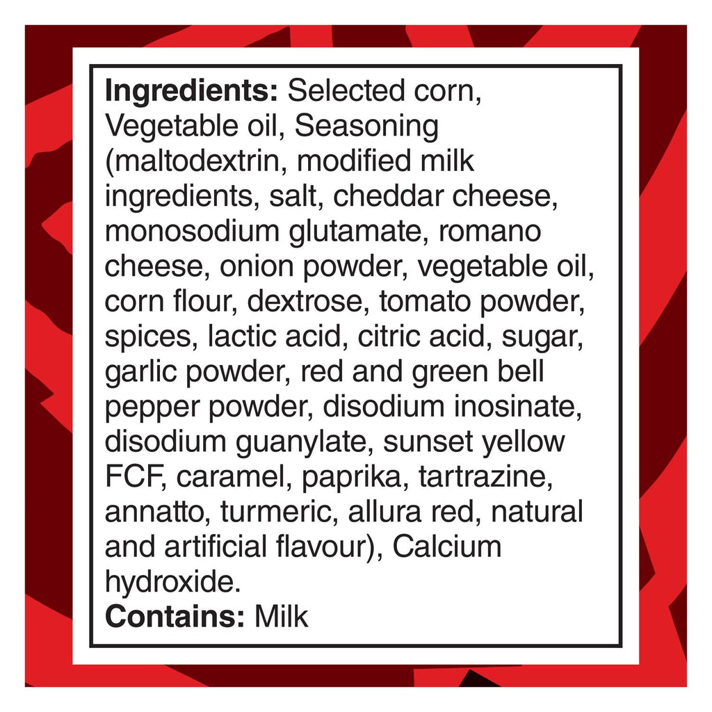 Doritos Minis Nacho Flavored Tortilla Chips, 145g, ingredients label.