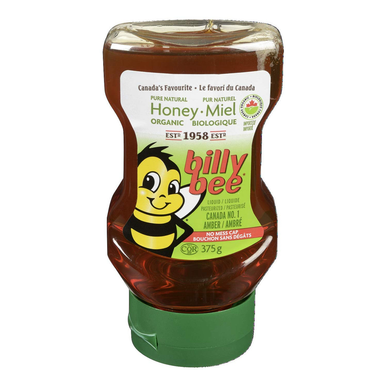 Billy Bee, Organic Pure Natural Honey, Liquid Amber, Upside-down Squeeze, 375g/13.2oz.