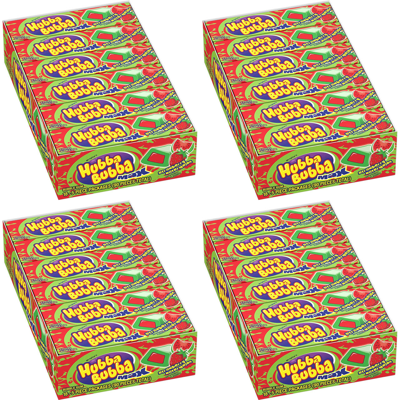 Hubba Bubba Max Strawberry Watermelon Bubble Gum, 5 Piece (Pack of 18) Pack of 4