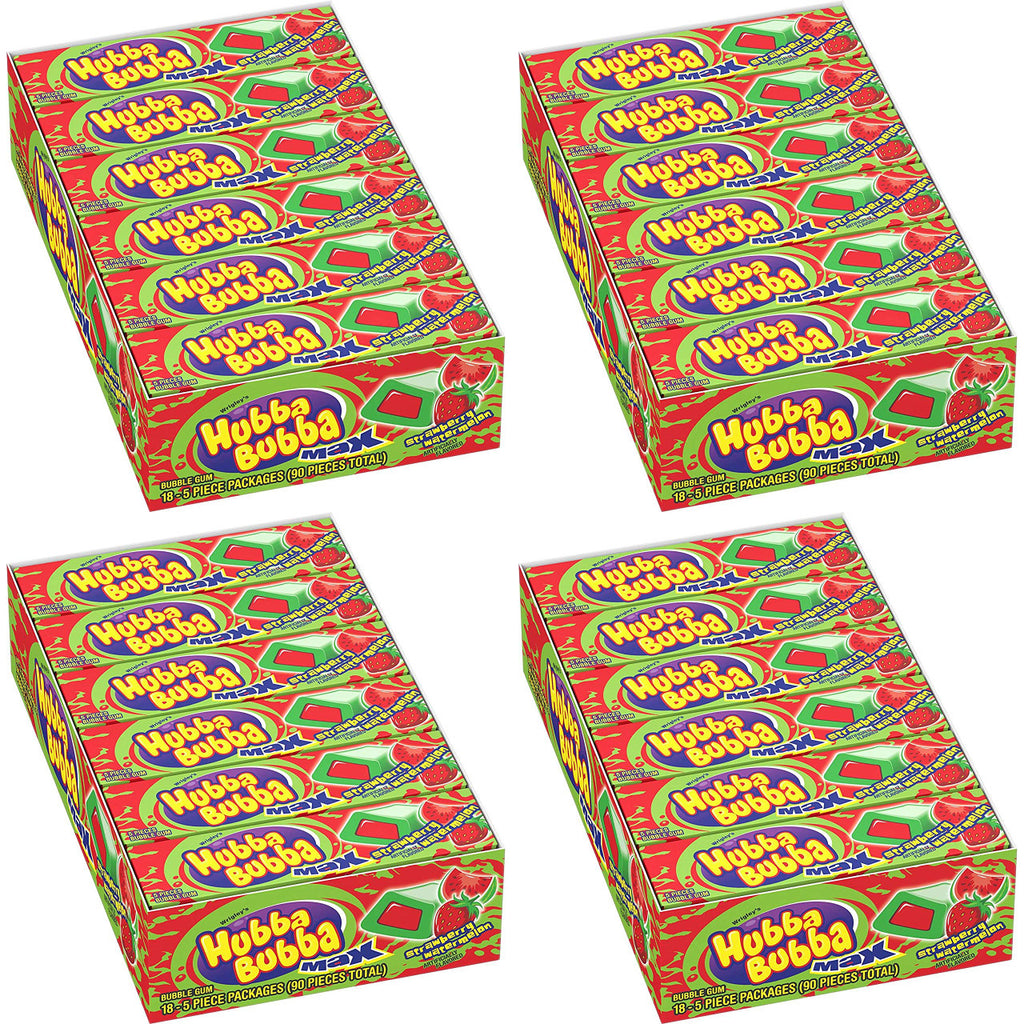 Hubba Bubba Max Strawberry Watermelon Bubble Gum, 5 Piece (Pack of 18) Pack of 4