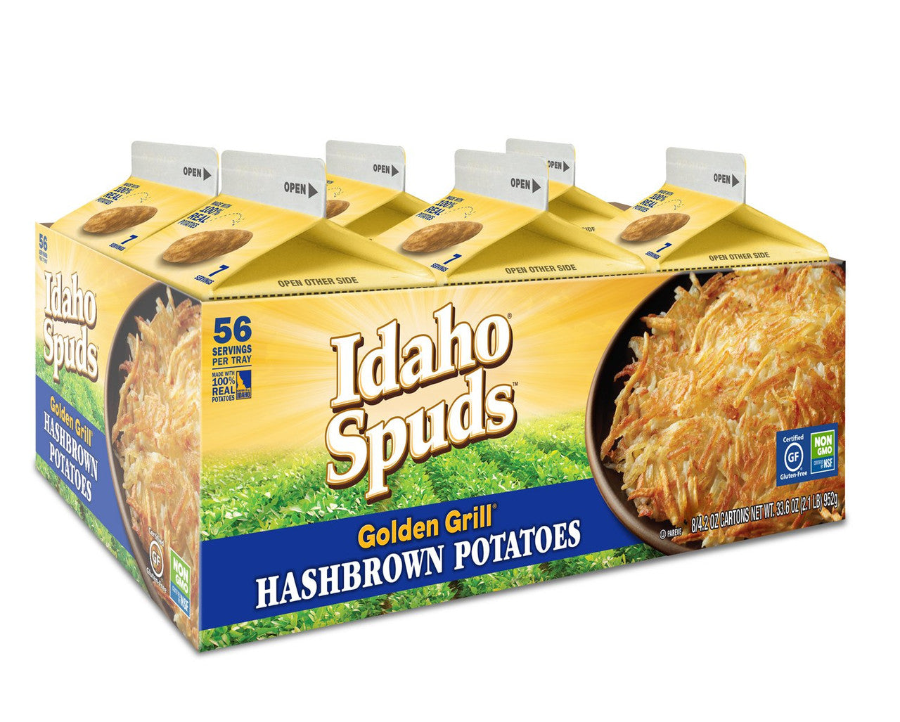 Idaho Spuds Real Potato, Gluten Free, Golden Grill Hashbrowns 4.2oz (8 Pack)