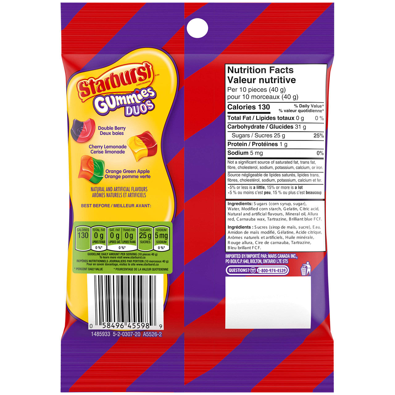 Starburst Duos Gummies Candies, Fruit Flavoured, Bag,164g/5.8oz, (Imported from Canada)