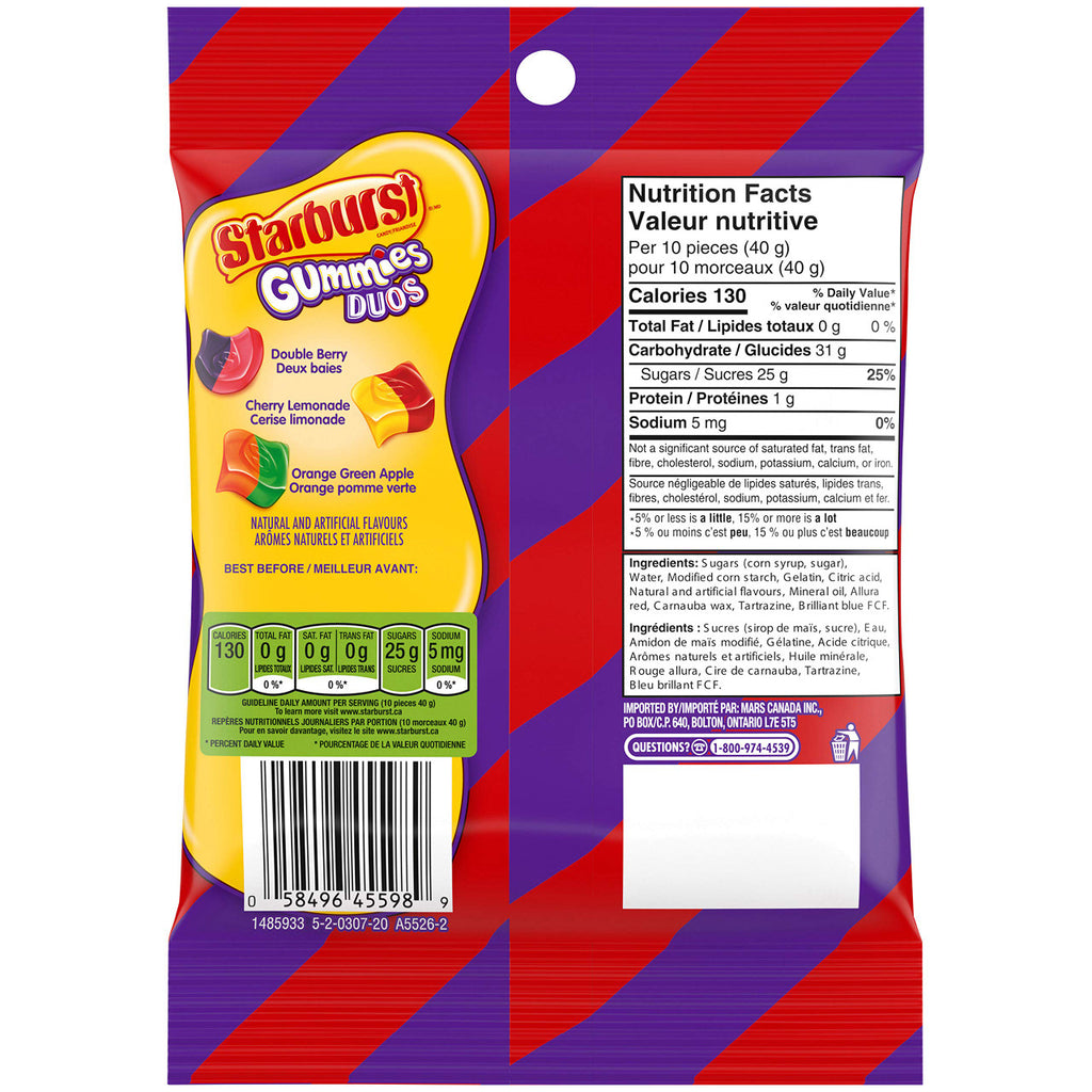 Starburst Duos Gummies Candies, Fruit Flavoured, Bag,164g/5.8oz, (Imported from Canada)