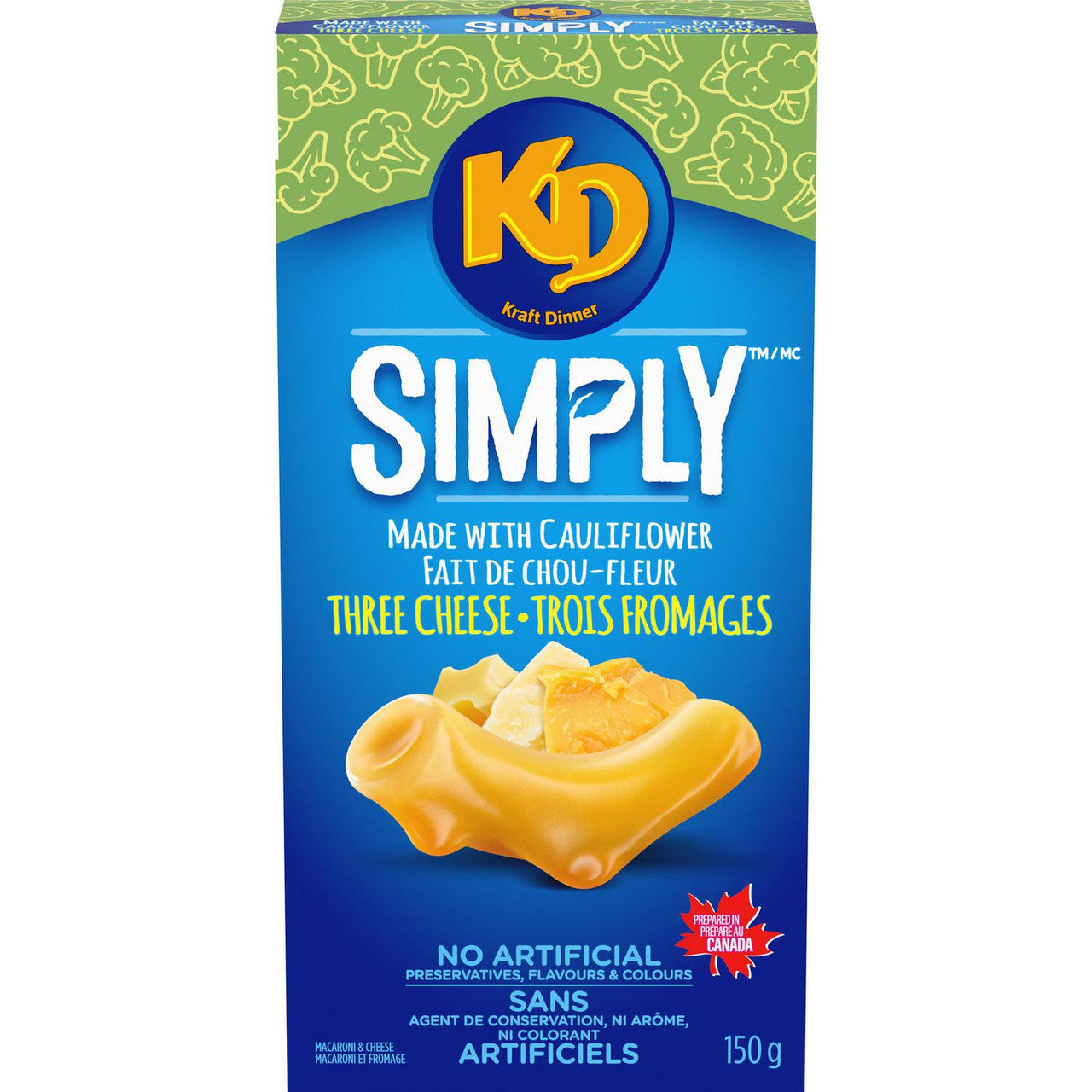 Kraft Dinner Simply Macaroni & Cheese, Three Cheese made with Cauliflower, 150g/5.3 oz., {Imported from Canada}
