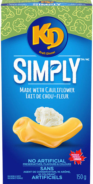Kraft Dinner Simply Macaroni & Cheese with Cauliflower, 150g/5.3 oz., (12 Pack) {Imported from Canada}