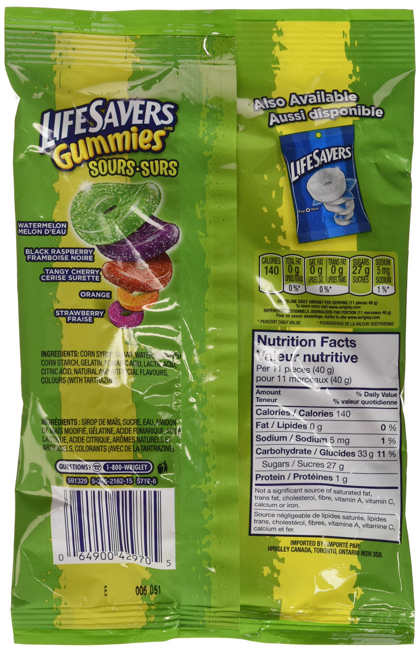 Wrigleys Life Savers Gummies Sours  180g/6.3oz {Imported from Canada}