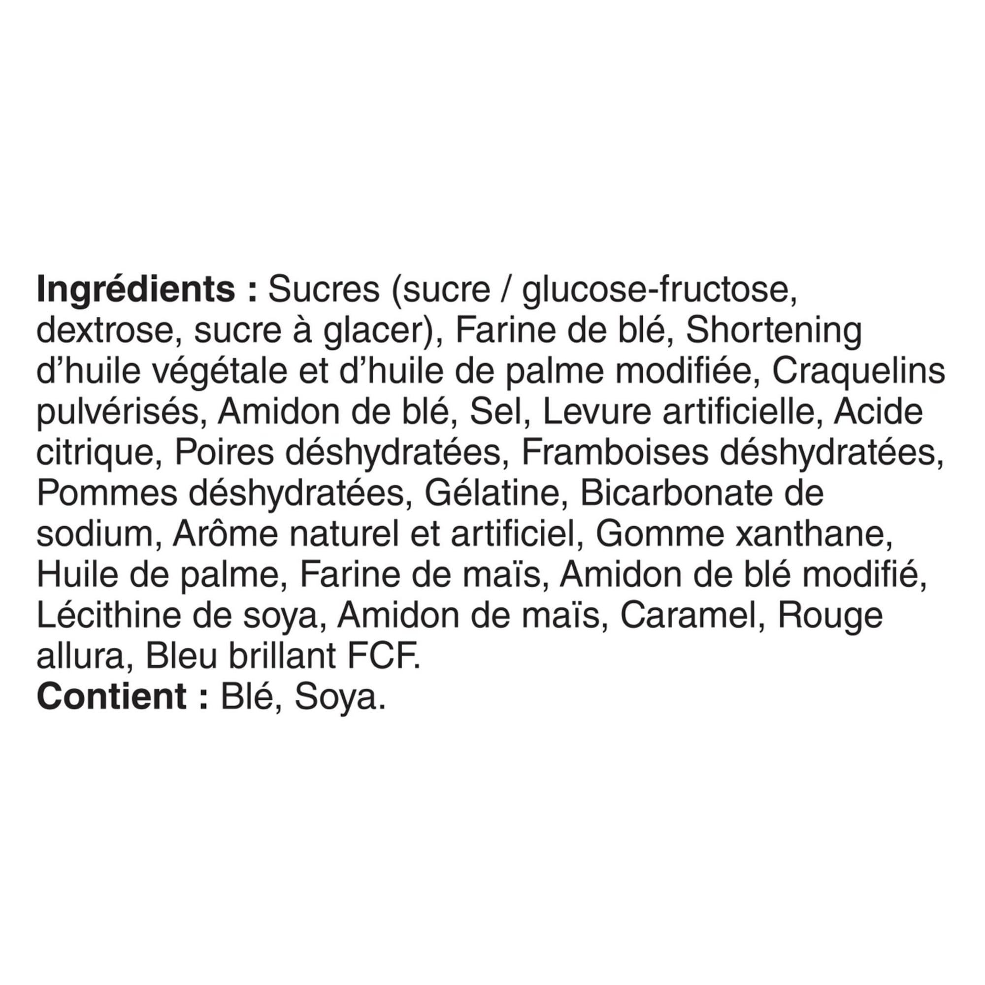 Kellogg's Pop-Tarts, Frosted Raspberry Flavored, 8 pastries, 384g/13.5 oz., Box, ingredients label in French.