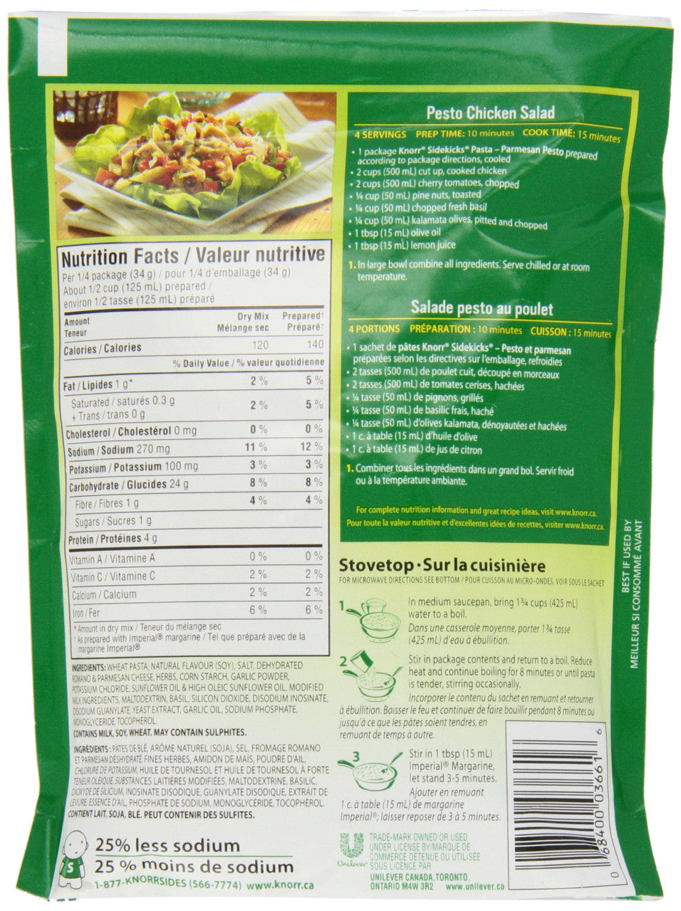 Knorr Sidekicks Parmesan Pesto Pasta 135g/4.8 oz. {Imported from Canada}