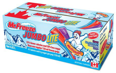 Mr Freeze, Jumbo Lite, Ice Pops, 27x150ml, Freezies, {Imported from Canada}