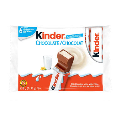 Kinder Milk Chocolate Single Bars, 6ct, 126g/4.4 oz. Box {Imported from Canada}