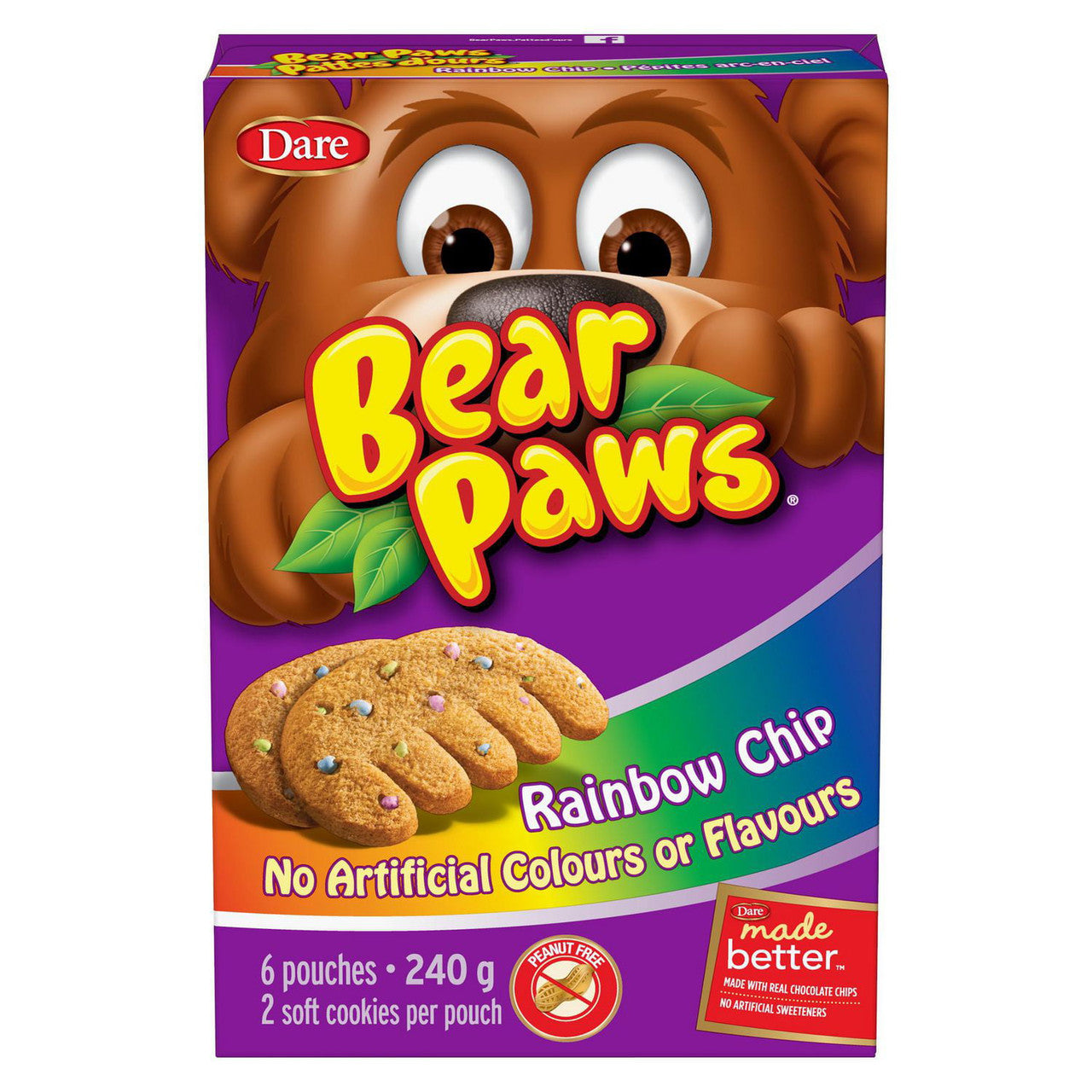 Dare Bear Paws Rainbow Chip Cookies, 240g/8.4 oz, 6 Pouches, 1 Box {Imported from Canada}