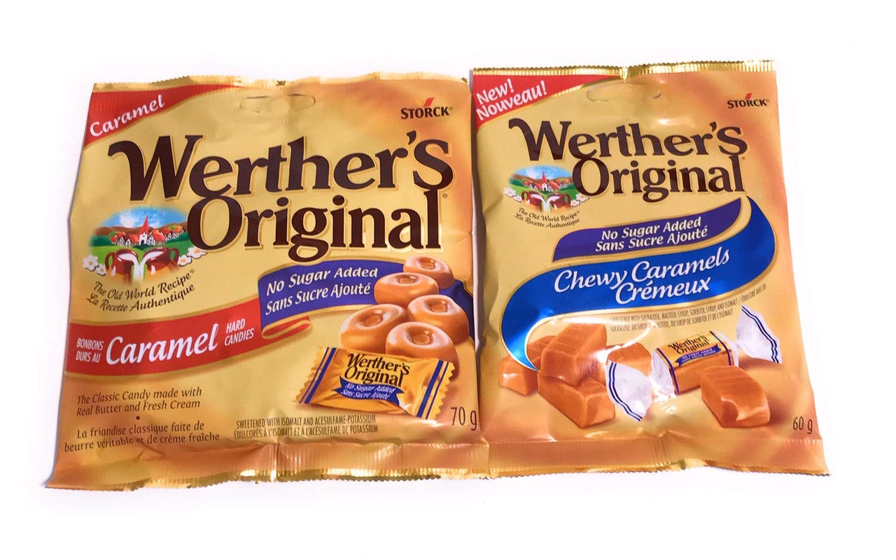 Werther's Variety Sugar Free Caramels, 1 Caramel Hard Candies 70g & 1 ...