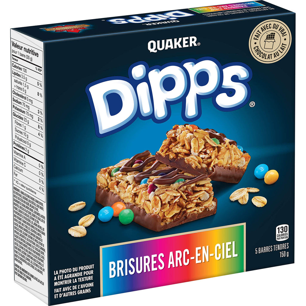 Quaker Dipps Rainbow Chips, 5 Bar Pack (Pack of 12) {Imported from Canada}