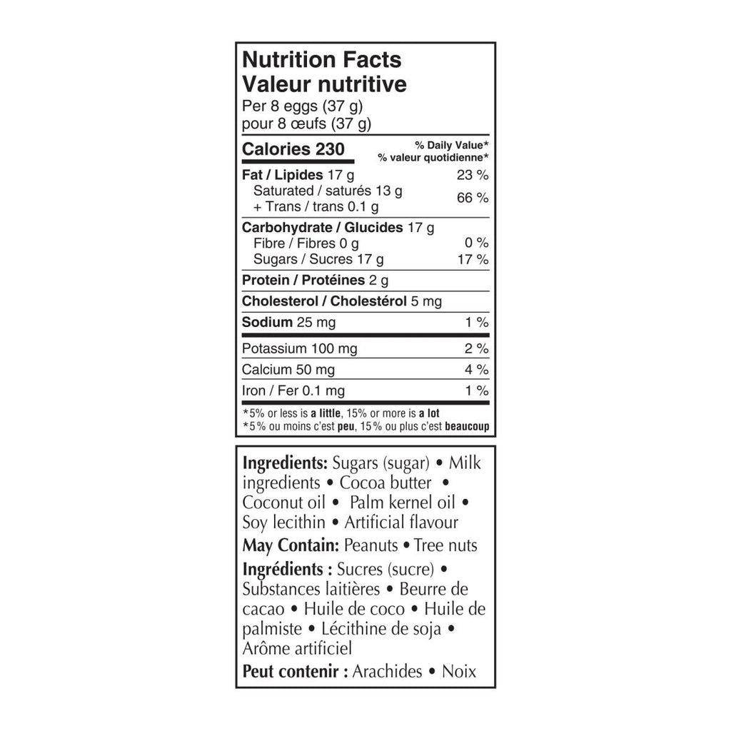 Lindt Lindor White Chocolate Eggs, 100g/3.5 oz. - Nutrition Facts And Ingredients Label