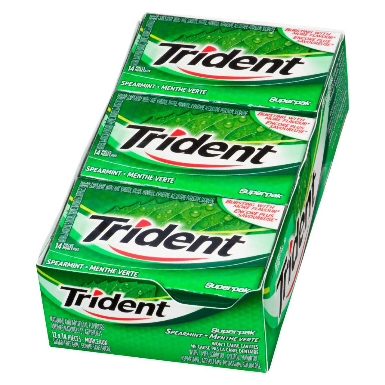 Trident Spearmint Sugar Free Gum, 12ct x 14pcs, (Imported from Canada)