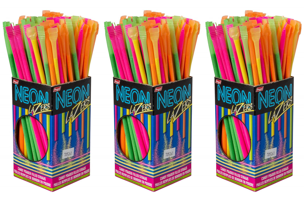 Neon Lazers Candy Powder Filled Straws, 120ct Box.,(3 pack) {Imported from Canada}