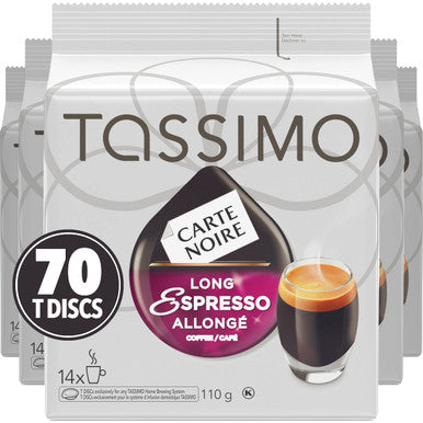 Tassimo Carte Noire Long Espresso, 70 T-Discs (5 Boxes of 14 T-Discs) {Imported from Canada}