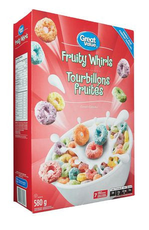 Great Value, Family Size, Fruity Whirls Cereal, 580g/20.5oz., {Imported from Canada}