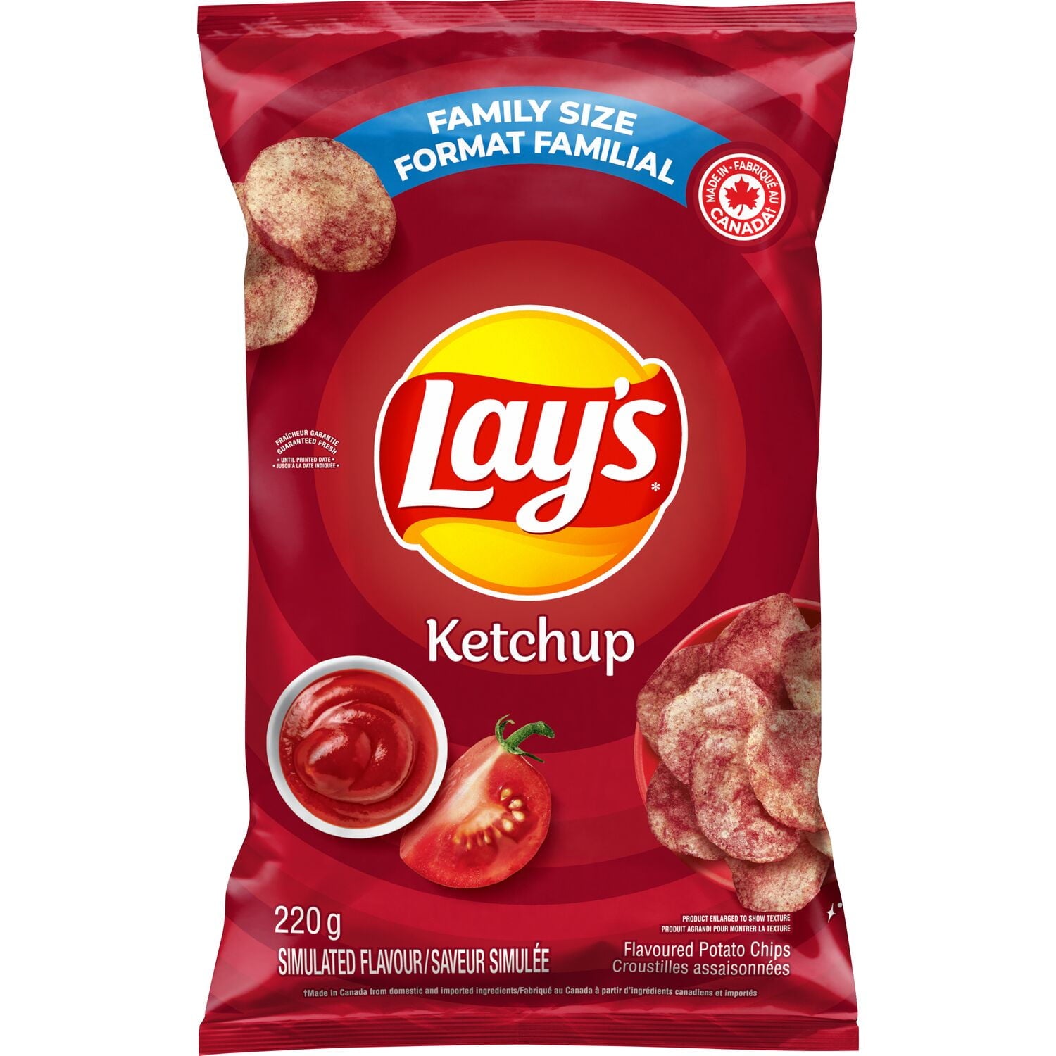 Lay's Ketchup Flavored Potato Chips, 220g/7.7 oz with brand logo and flavor text.