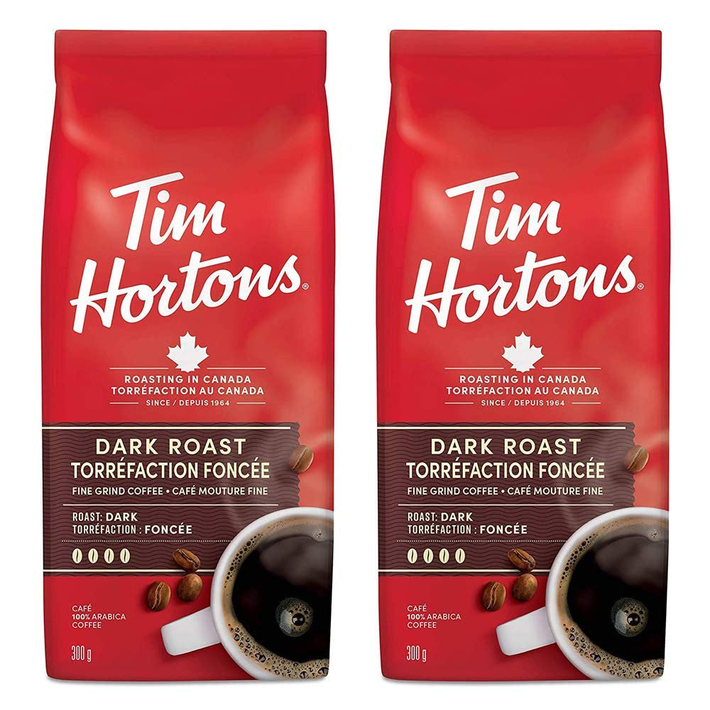 Tim Hortons Dark Roast, Fine Grind Coffee, 300g/10.6oz, 2-Pack {Imported from Canada}