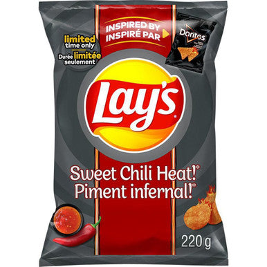 Lay's Sweet Chili Heat Potato Chips, Limited Time, 220g/7.8 oz., Bag, {Imported from Canada}