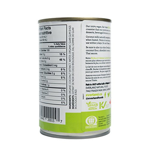 EVERLAND Coconut Milk Organic Non-Gmo, 400ml/13.5 oz., {Canadian}