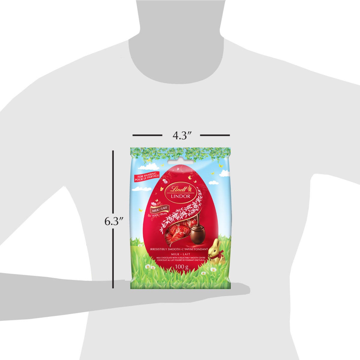 Lindt Lindor Milk Chocolate Eggs, 100g/3.5 oz. - Size Chart