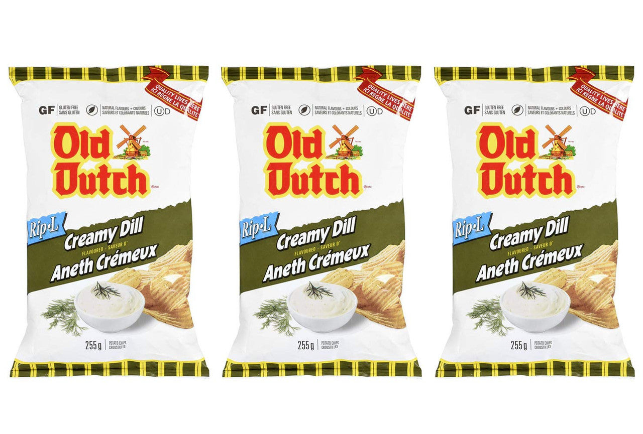 Old Dutch Creamy Dill Flavoured Rip-l Potato Chips, 255g/9 oz., 3-Pack {Imported from Canada}