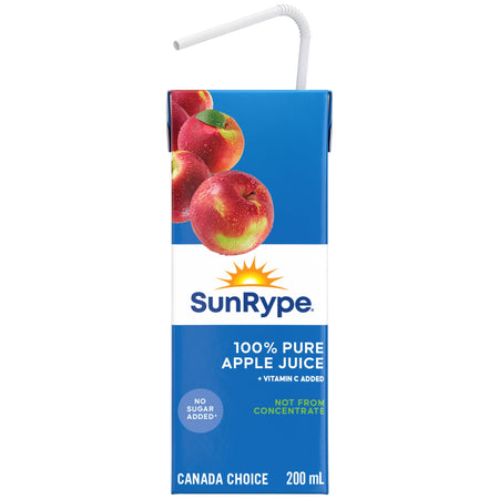 SunRype 100% Pure Apple Juice Boxes Perfect for On-The-Go, 5x200ml, 1L/33.8 fl. oz. - Front Of One Juice Box