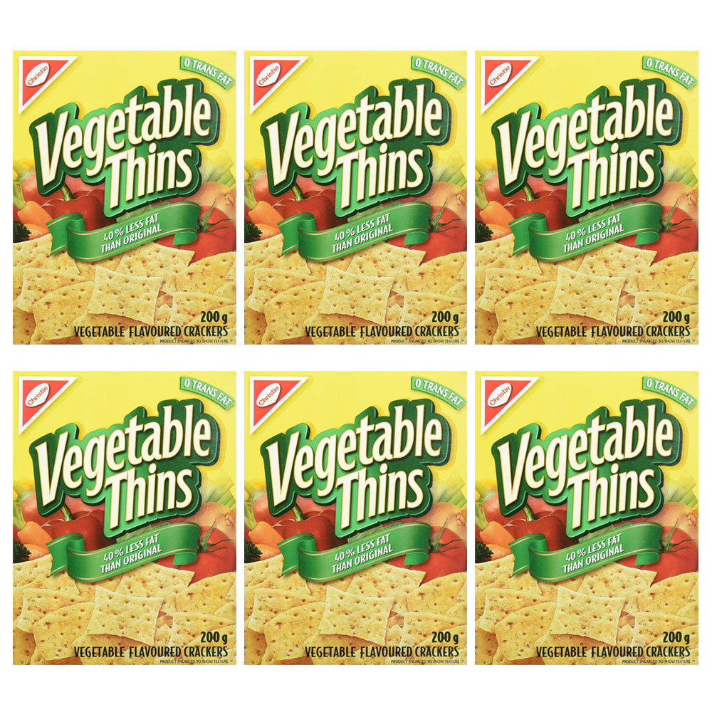 Christie Vegetable Thins, 40% Less Fat, Crackers, 200g/7oz., (6 Pack) {Imported from Canada}