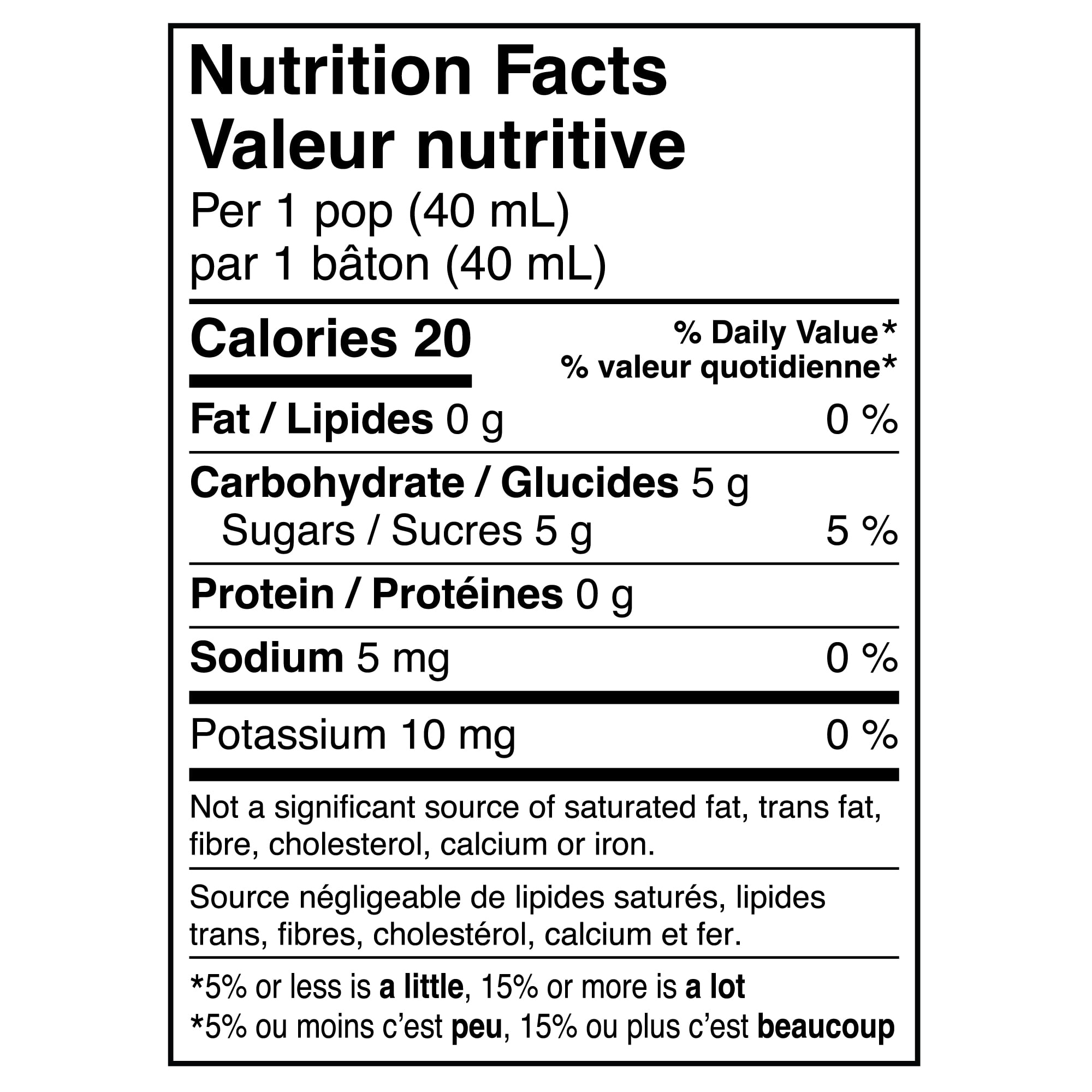 Kisko Amazin' Fruit Freezies, nutrition facts label