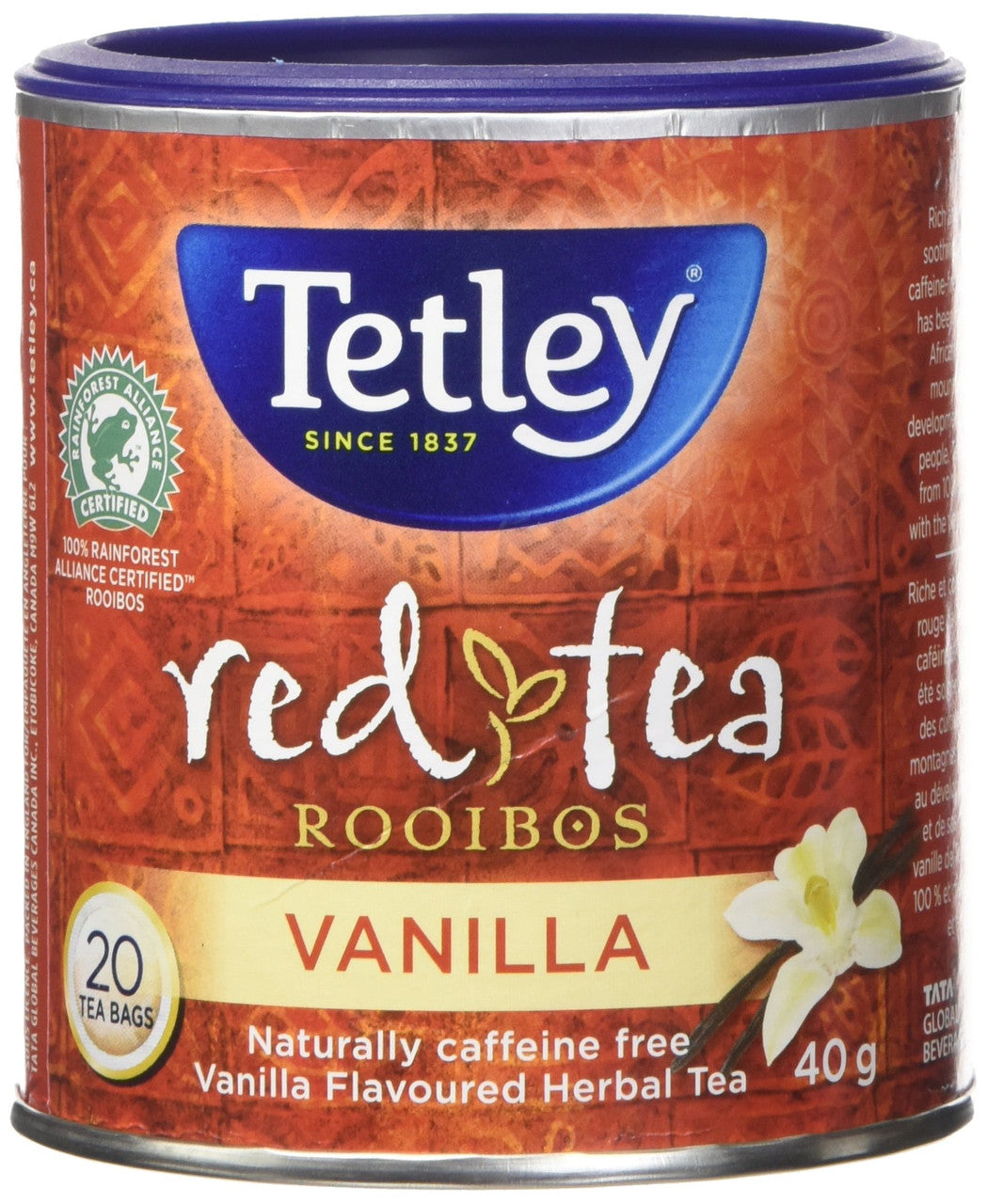 Tetley Tea Rooibos Vanilla (Red-Tea), 20 Tea Bags, 40g/1.41oz, (Imported from Canada)