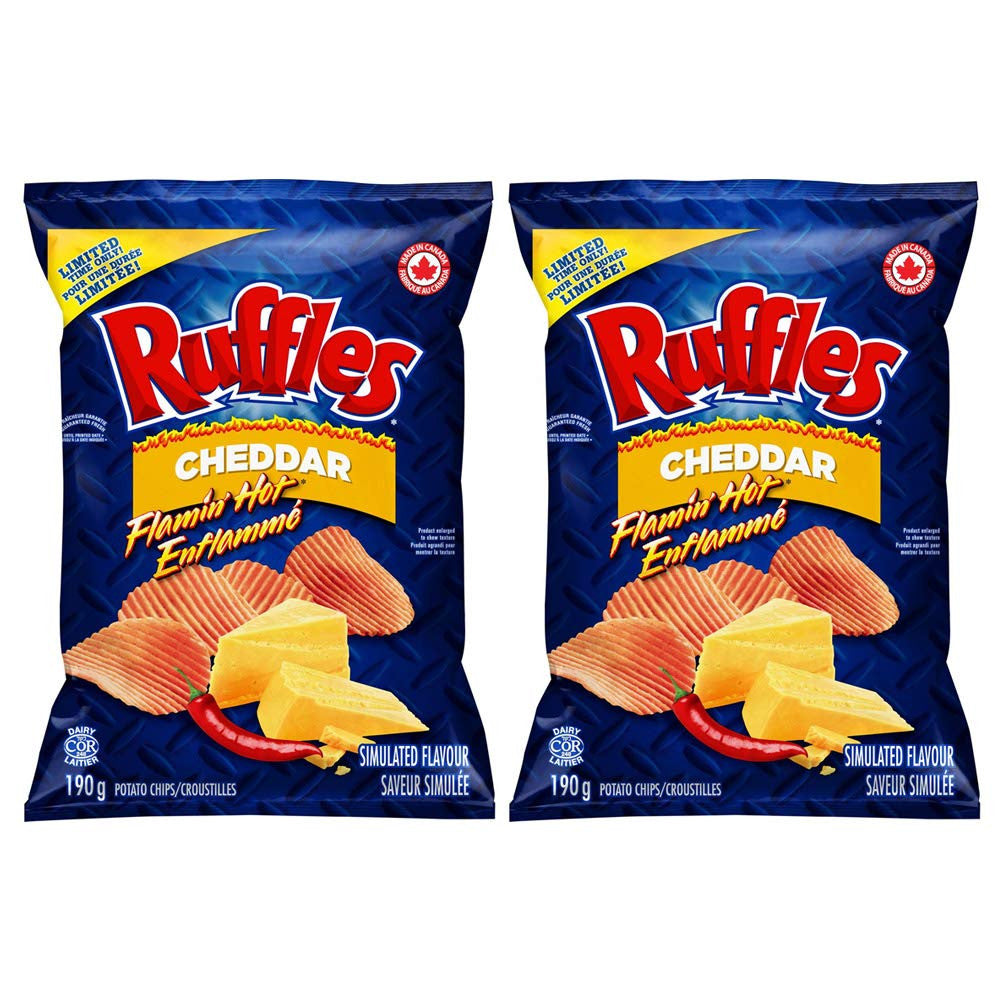 Ruffles Flamin' Hot Cheddar Potato Chips, 190g/6.7oz, 2-Pack {Imported from Canada}