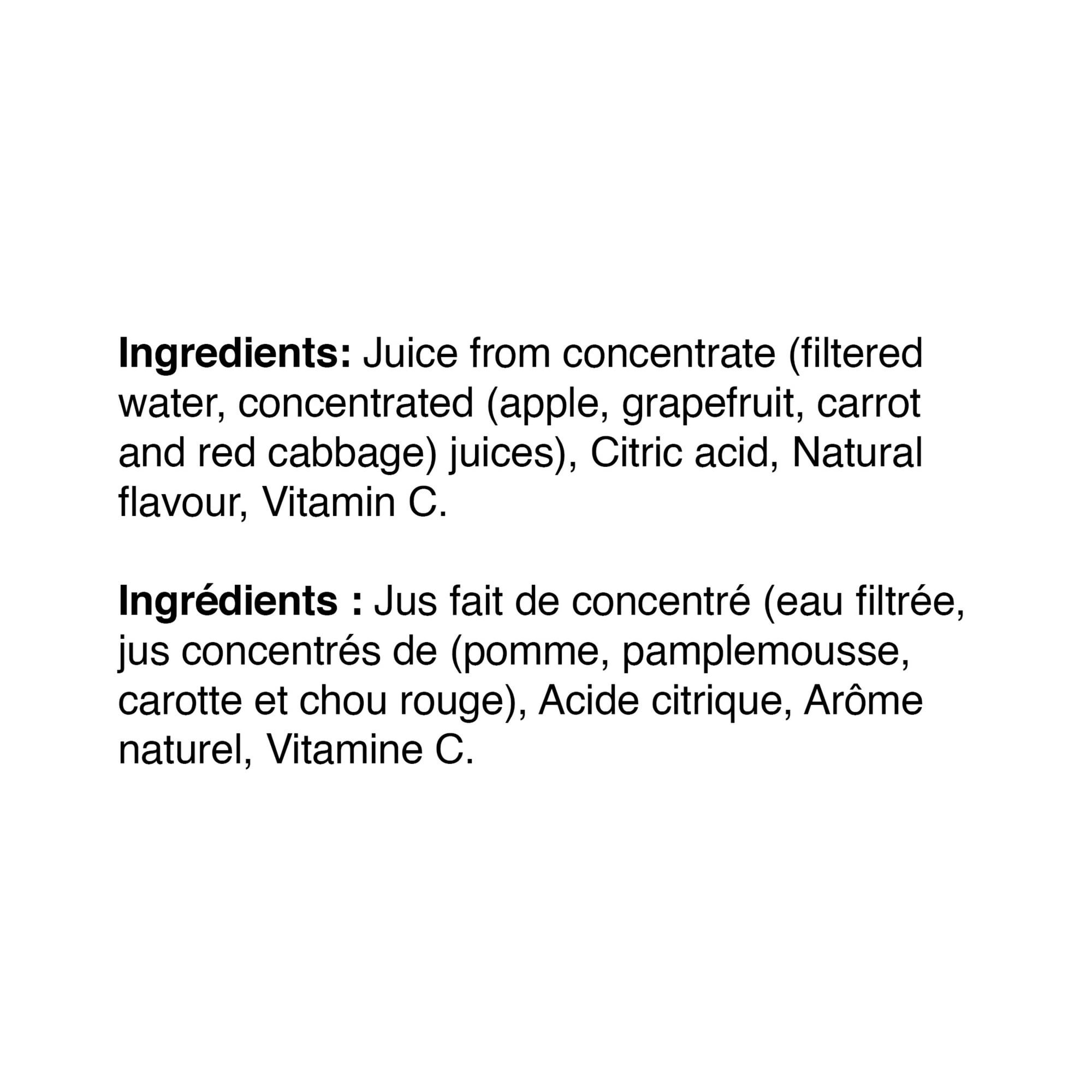 SunRype Fruit Juice, Rio Red Grapefruit, 900ml/30.4 fl. oz. Carton, ingredients label